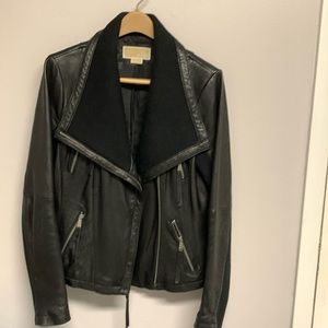 Michael Kors  black leather  lined womens jacket.
